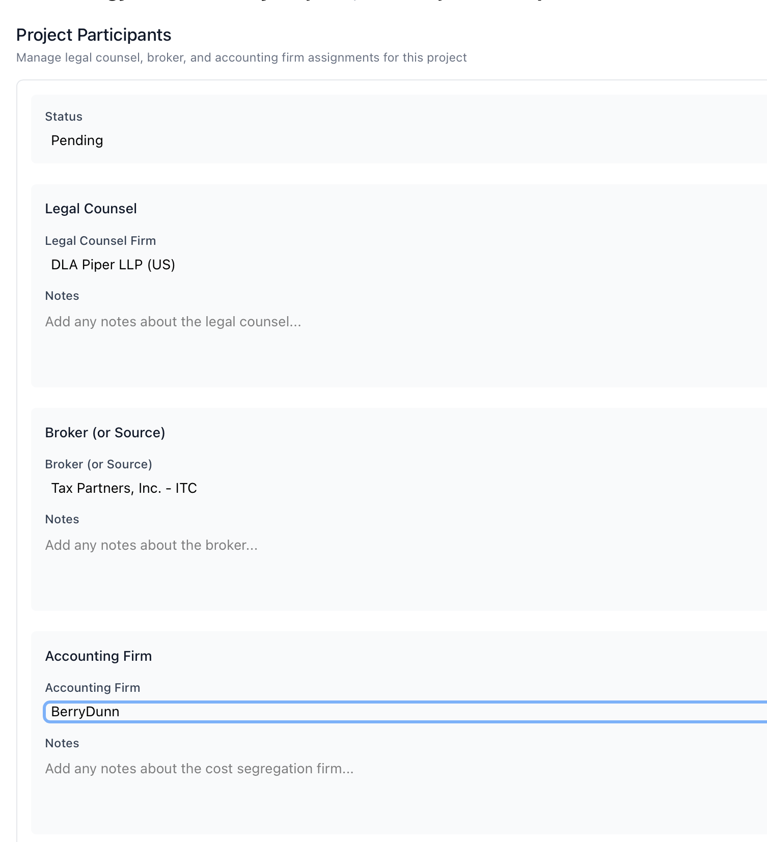 Project Participant Coordination