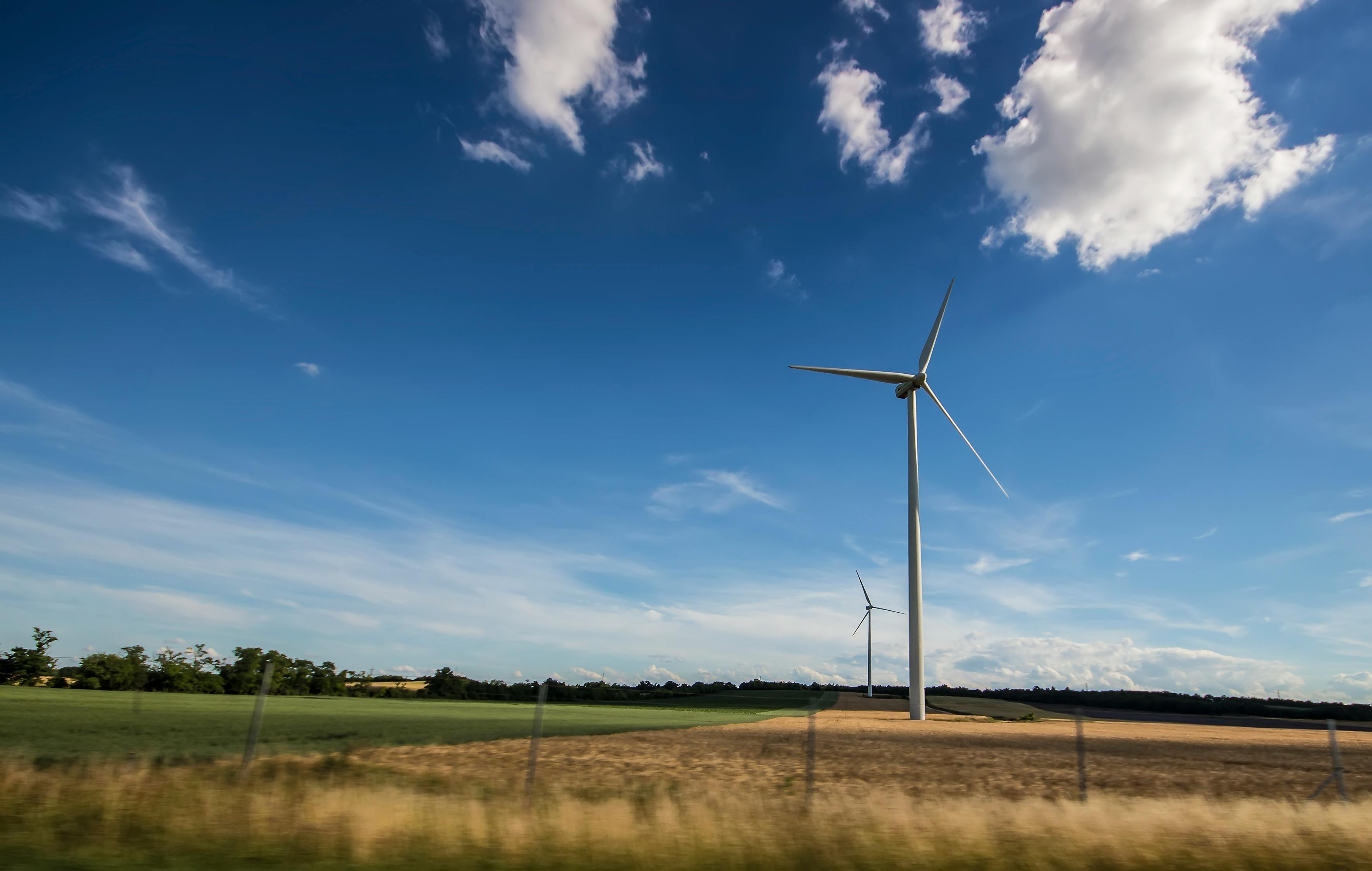 Wind turbines at sunset